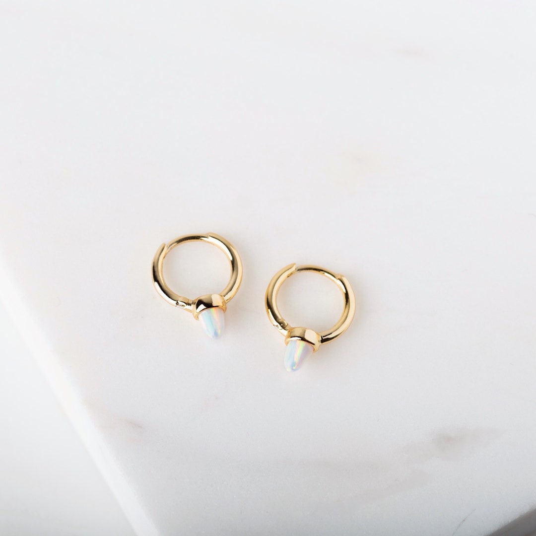 Opal Spike Hoops Tiny Hoop Earrings Gold Huggie Earrings - Etsy