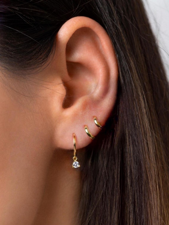 KIKICHIC | NYC | Dainty Minimalist Jewelry | Tiny CZ Diamond Thin Bar Stud Earrings  Second Piercing in Silver, Rose Gold and 14k Gold