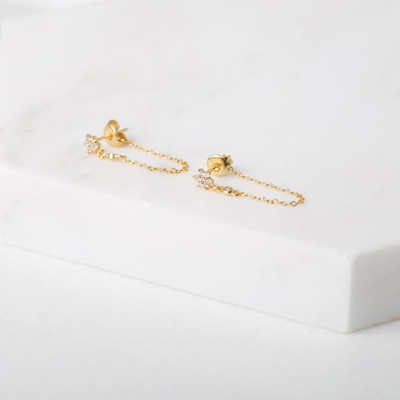 Gold Chain Earrings Flower Chain 