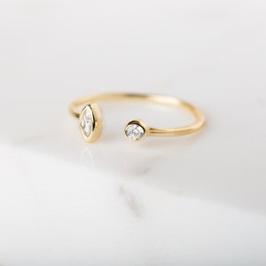 Open ring - witte zirkonia marquise ring - minimalistische ring - 925 sterlingzilveren ring - sierlijke ring - dunne gouden ring - gouden sierlijke ring