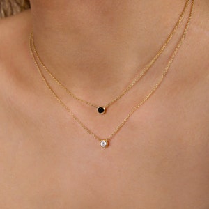 Delikat cz-halsband - Halsband med svarta stenar - Halsband med litet diamant - Halsband med tunn guldkedja - Elegant guldhalsband - Solitärhalsband bild 2