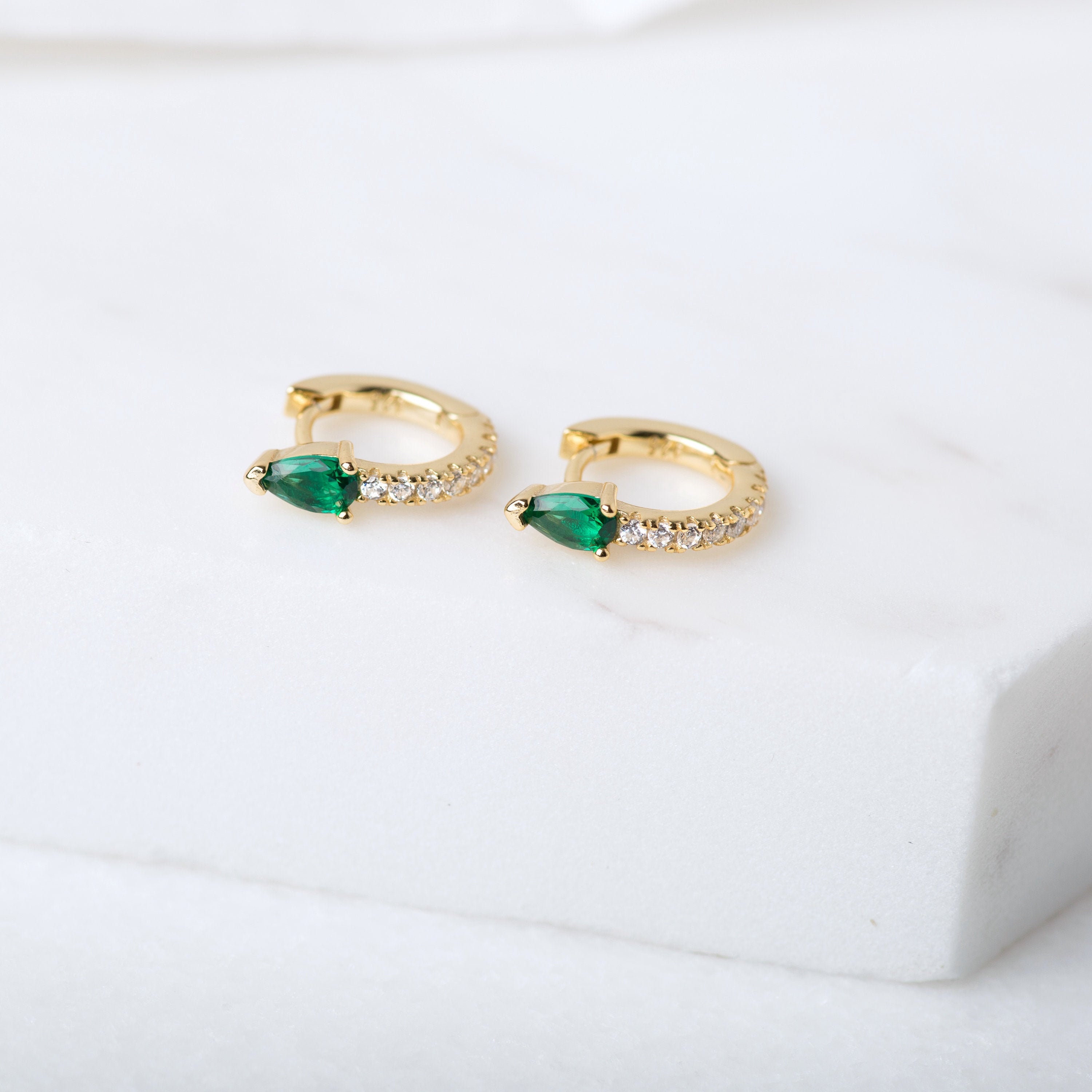 Emerald hoop earrings Tiny hoop earrings Dainty earrings | Etsy