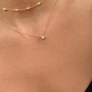 Delikat cz-halsband - Halsband med svarta stenar - Halsband med litet diamant - Halsband med tunn guldkedja - Elegant guldhalsband - Solitärhalsband bild 5