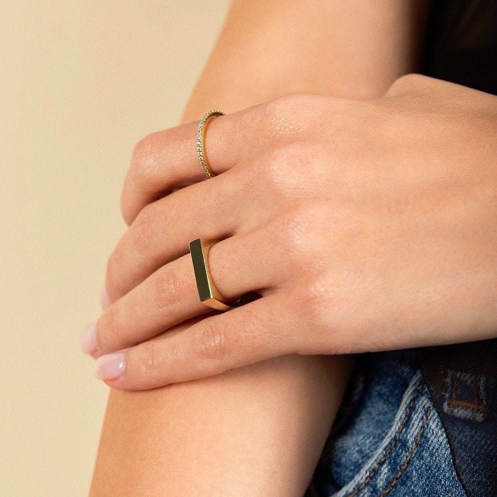 Rectangle Signet Ring - Wide Gold Ring - Gold Signet Ring