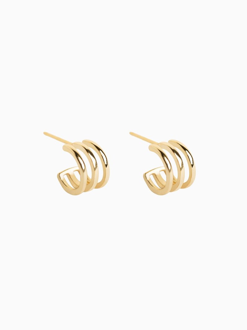 Triple hoop earrings Gold huggie earrings Mini creolen | Etsy
