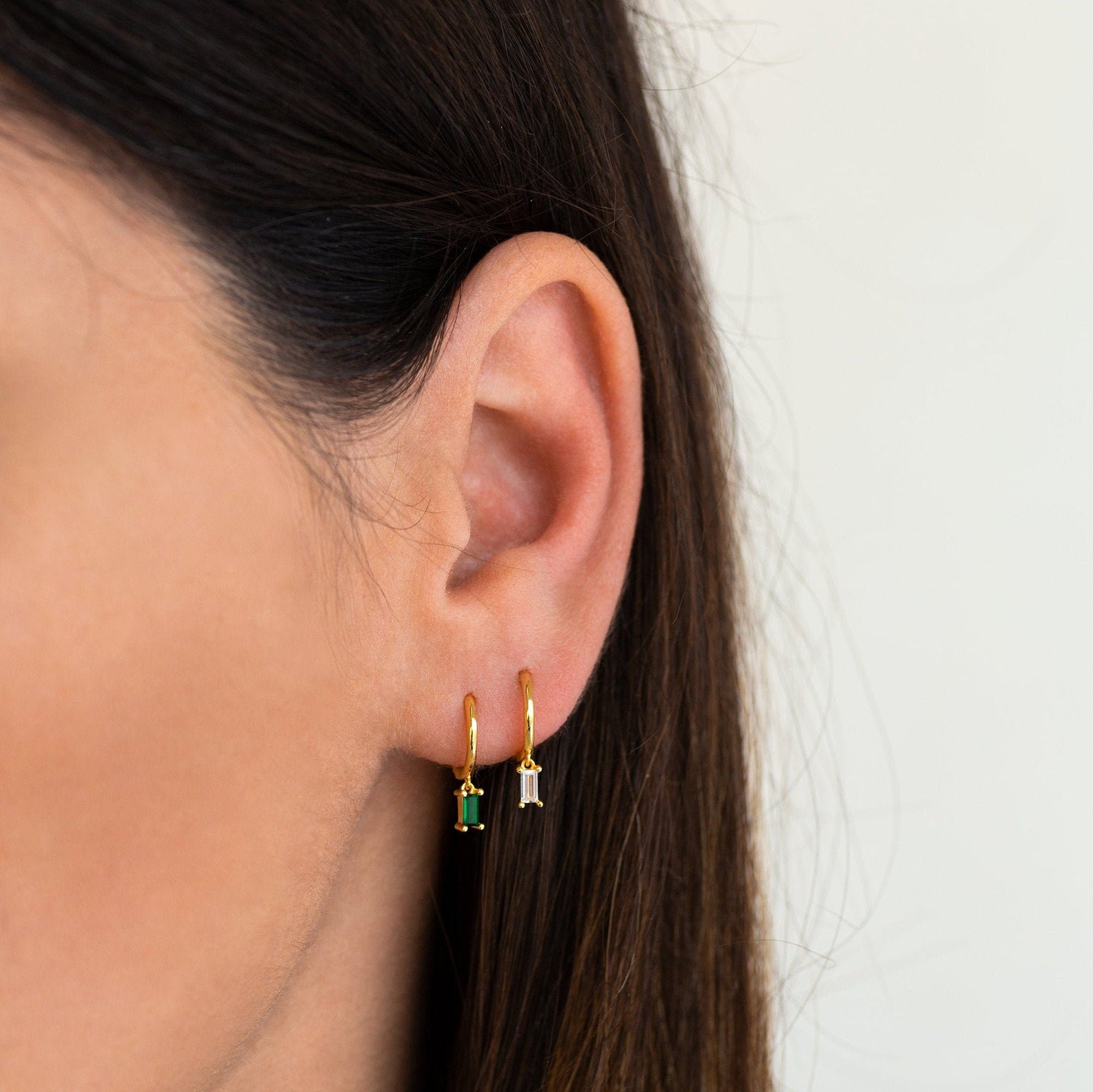 Green emerald hoops Emerald huggies Small hoop earrings Etsy