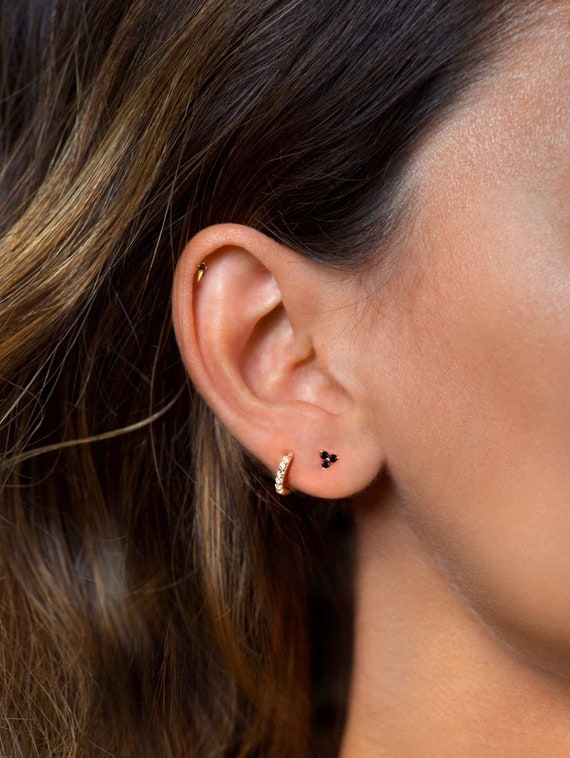 Diamond Floral Stacking Second Piercing CZ Petal Stud Earrings - Doviana