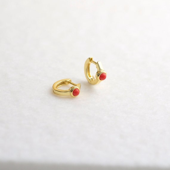 Coral Hoop Earrings Huggie Hoop Earrings Dainty Hoops Gold Coral
