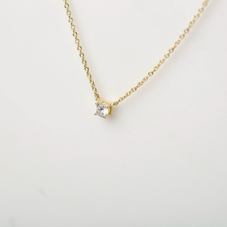 Kubische Zirkonia Solitär Diamant Halskette Krappenfassung 925 Sterling Silber Halskette Gold zierliche Halskette Minimalistische Halskette Bild 2