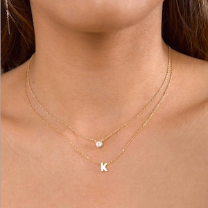 Initial necklace Tiny gold letter necklace Gold initial necklace Name necklace Personalized jewelry Dainty necklace-Bridesmaid gift image 3