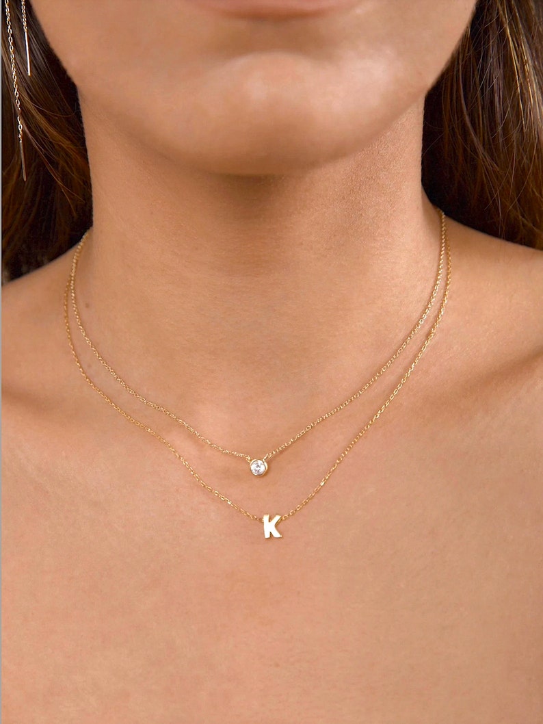 Initial necklace Tiny gold letter necklace Gold initial necklace Name necklace Personalized jewelry Dainty necklace-Bridesmaid gift image 3