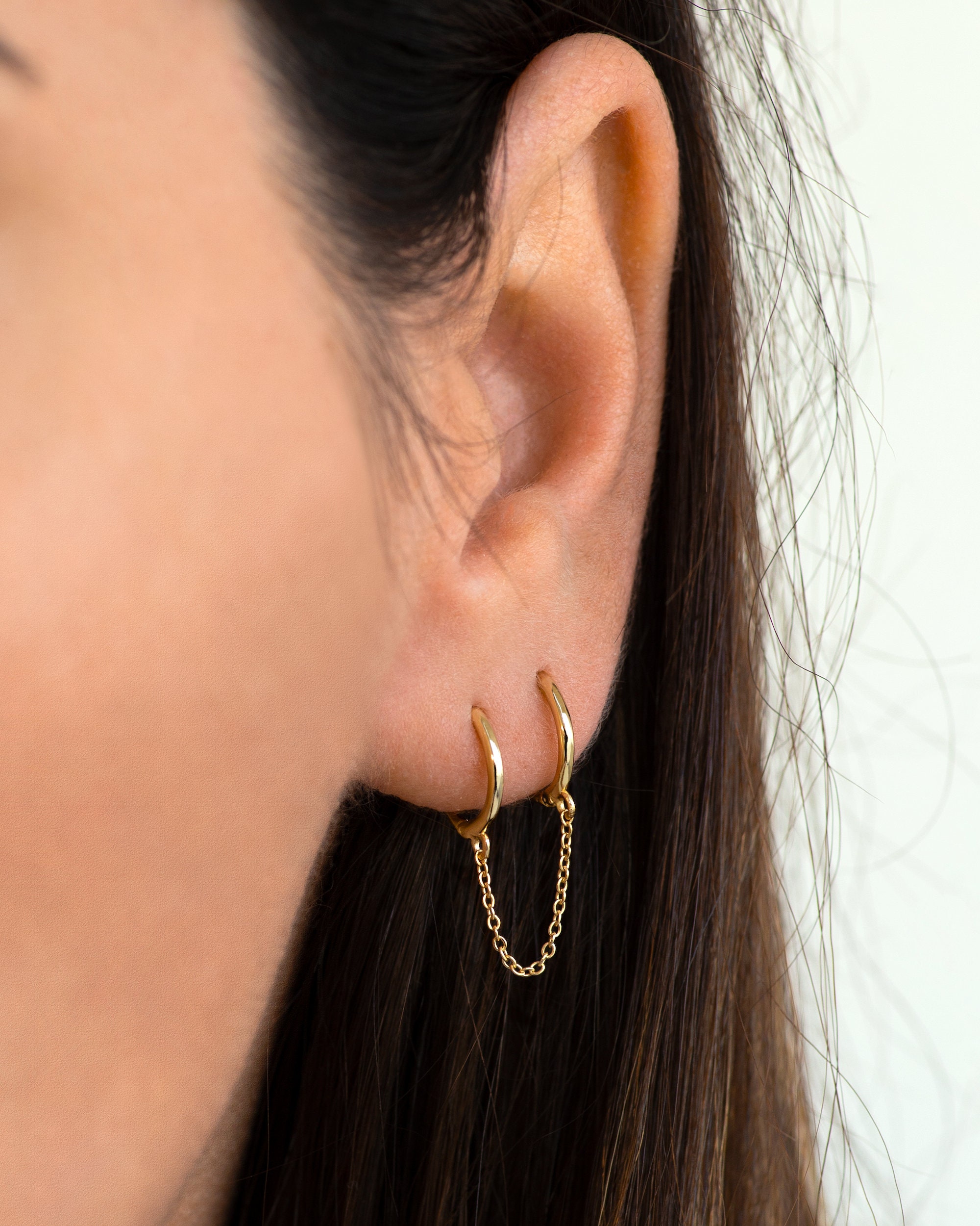 Ear Cuff with Hoops Attached for A Double Pierced Look .925 Sterling Silver Small Hoop Earrings Gold