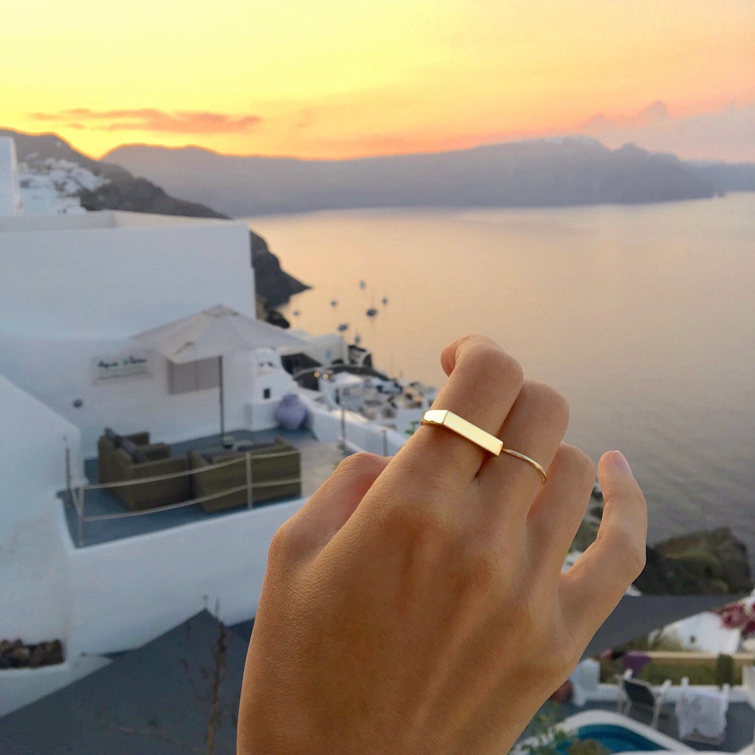 Rectangle Signet Ring - Wide Gold Ring - Gold Signet Ring