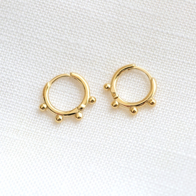 Small Hoop Earrings Bead Huggie Earrings Tiny Hoop Etsy UK