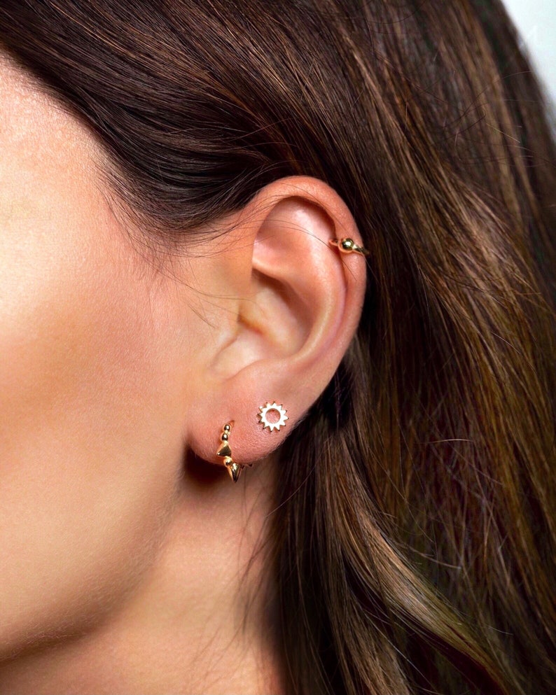 Sun Studs Sun Stud Earrings Tiny Gold Studs Dainty Gold Etsy