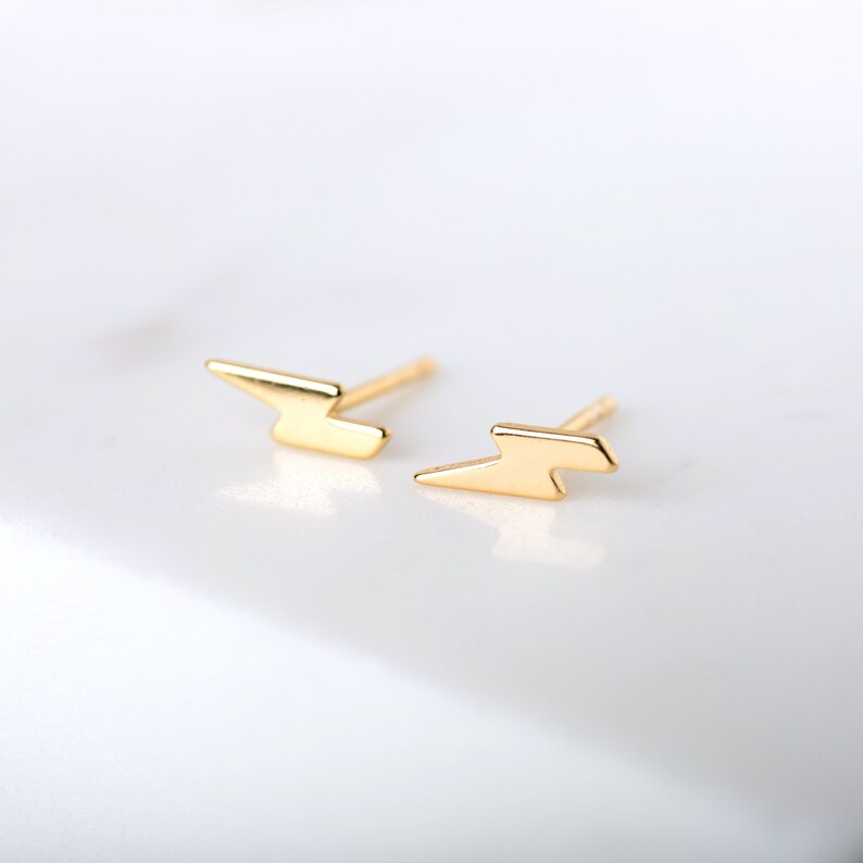 Tiny Lightning Bolt Stud Earrings Gold Bolt Earrings Etsy