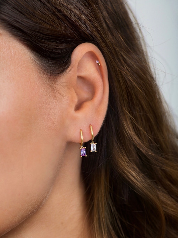 Lilac Huggie Hoops Amethyst Purple Hug Earrings Small Hoop Earrings Gold Hoop Earrings Emerald Earrings Sterling Silver Earrings Etsy