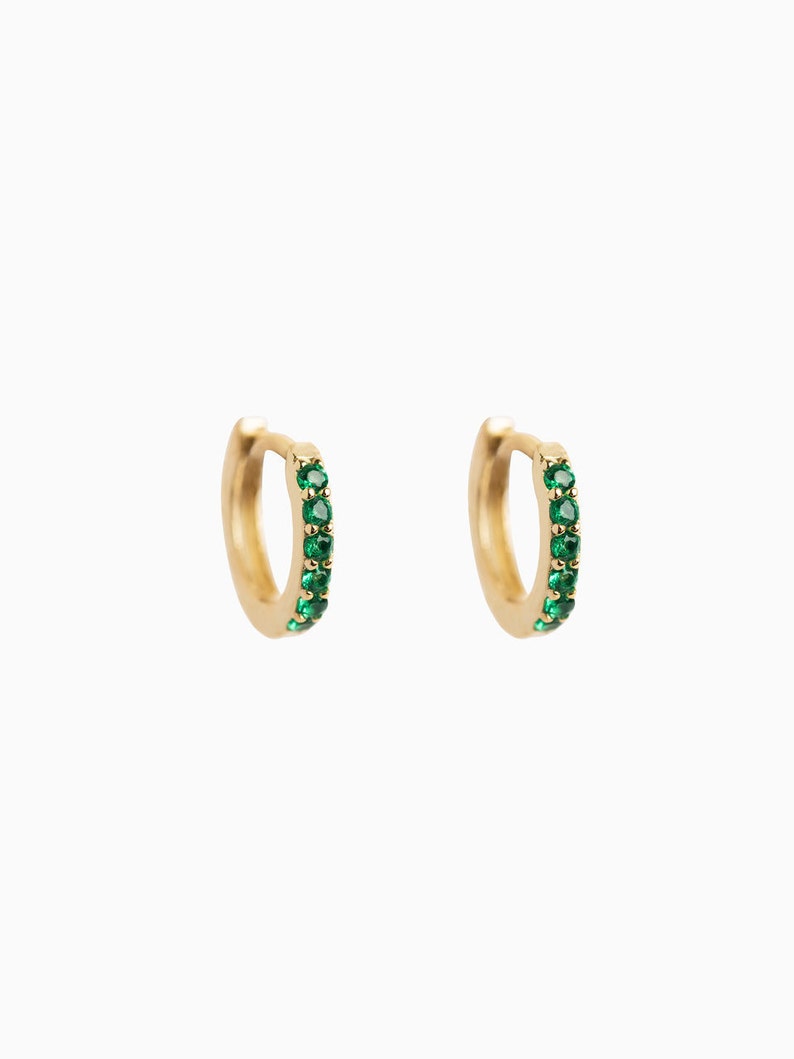 Huggie hoops Green cz huggie hoop earrings Emerald | Etsy