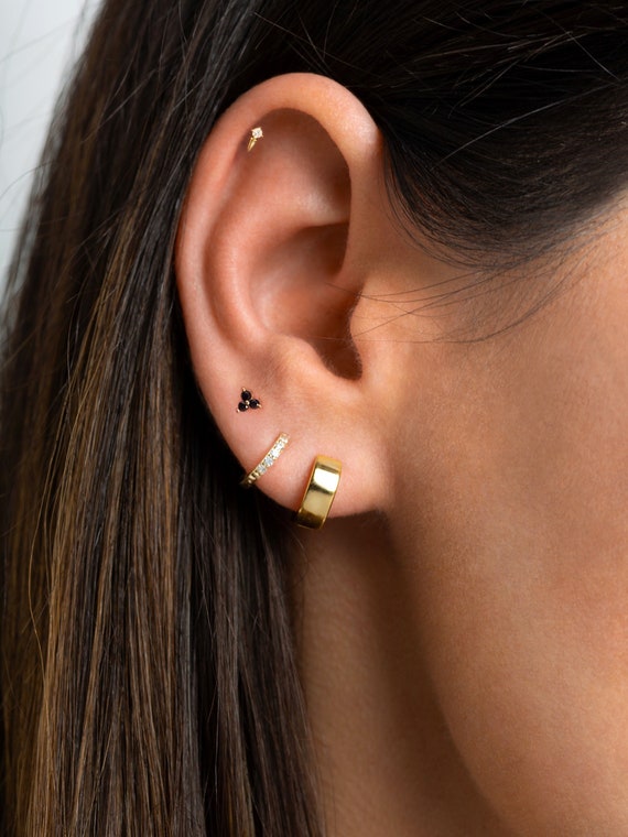 Black CZ Huggie Hoop Earrings, Second Hole Hoops, Cartilage Hoops, Small  Helix Hoop, Conch Hoops, Tragus Hoop (Gold Black) - Walmart.com