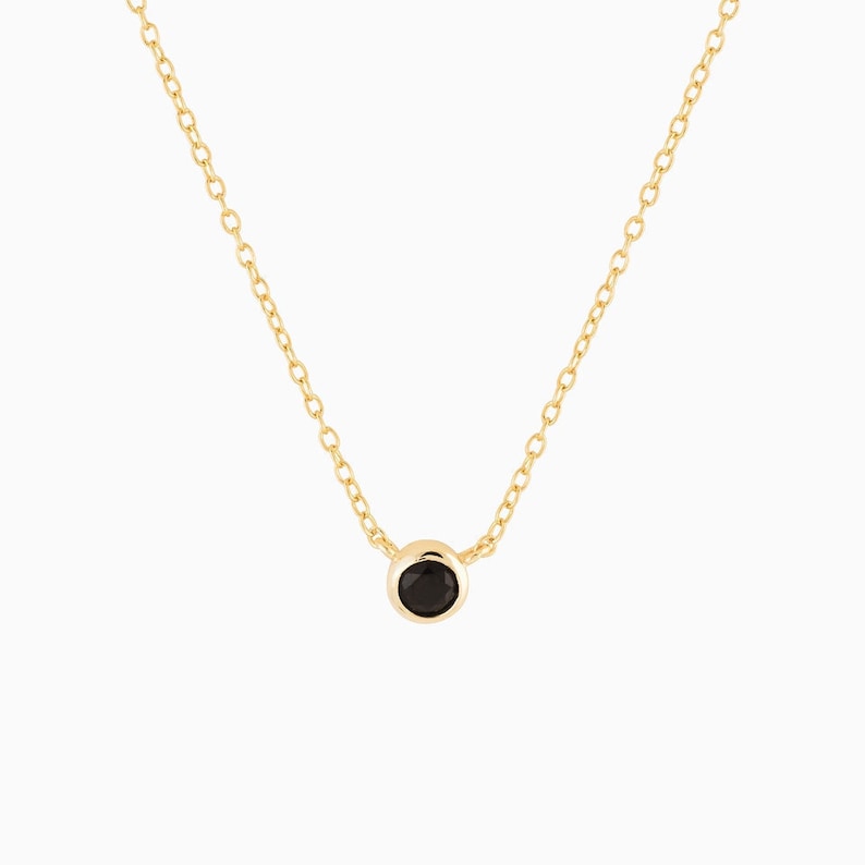 Delikat cz-halsband - Halsband med svarta stenar - Halsband med litet diamant - Halsband med tunn guldkedja - Elegant guldhalsband - Solitärhalsband bild 8
