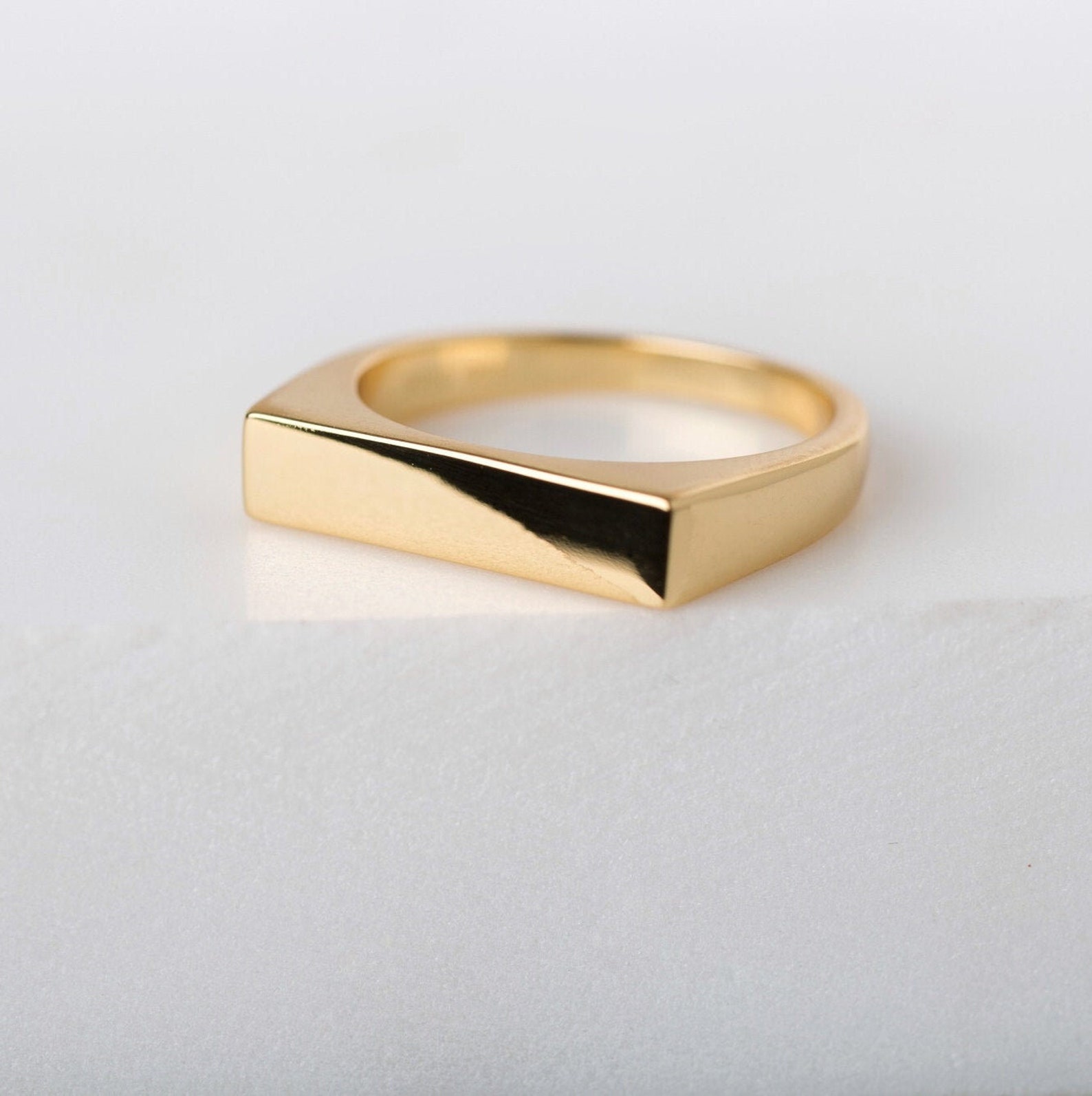 Rectangle Signet Ring Wide Gold Ring Gold Signet Ring - Etsy
