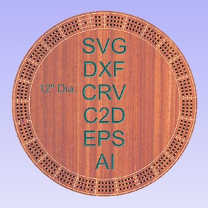 CNC and Laser SVG files for Round 3 Track Cribbage Board with peg hole lines dxf, crv, c2d, eps, and ai files included in download