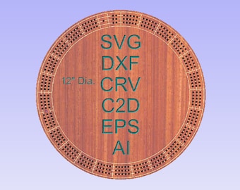 CNC and Laser SVG files for Round 3 Track Cribbage Board with peg hole lines dxf, crv, c2d, eps, and ai files included in download
