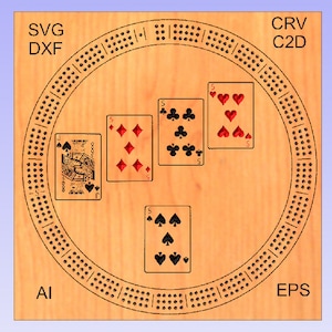 CNC SVG files 3 track Perfect hand round cribbage board cnc files with svg, dxf, crv, c2d, eps, ai files