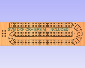 Digital CNC File for 3 Track Cribbage Board 12&quot; x 3.5&quot; .svg .dxf .crv