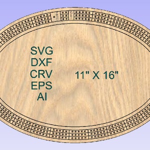 CNC-filer för oval 11x16 3-spårig Cribbage Board, start och mål, inkluderar svg-, dxf-, crv-, ai- och eps-filer