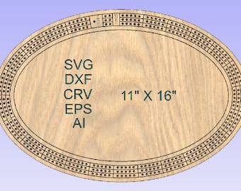 CNC files for Oval 11x16 3 Track Cribbage Board, Start & Finish, includes svg, dxf, crv, ai, and eps files