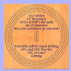 3-Track Cribbage Template 14&quot; - Multi-format and printable for hand drilling, CNC, or laser