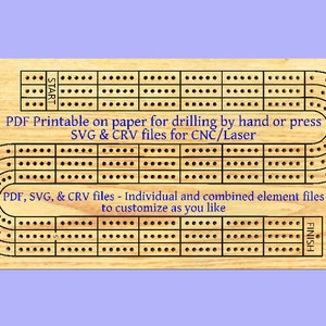 S-spårsmall för cribbage 14"x7" - Flera format och utskrivbar för handborrning, CNC eller laser