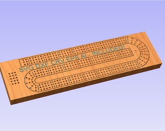 Arquivo CNC digital para tabuleiro de cribbage de 3 pistas 12" x 3,5" .svg .dxf .crv