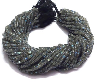 Natural Labradorite Tyre Heishi 3-4mm Beads Smooth Gray Beads Wheel, 12"Inch Strand