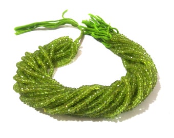 Peridot Rondelle Beads, 5 Strand Natural Peridot Rondelle Faceted 3-4mm/4-4.5mm Gemstone Loose Beads 13"inch, Green Peridot Beads