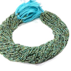 Natural Turquoise Faceted Round Gemstone Beads: 2-2.5mm, 12" Strand