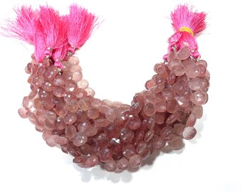 Strawberry Quartz Heart Faceted 8-9mm Beads Briolette Pink Strawberry Gemstone 7"inch Strand