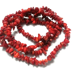 1 Strand Natural Coral Chips Nugget Uncut Smooth 5-8mm/7-10mm, Red Coral Chips Beads 32&quot;inch, Natural Red Coral Chips Jewelry Making Beads