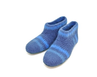 Gr.42 - felt slippers, Irish blue with accents in sky blue and dove blue, super comfortable slippers, extra non-slip