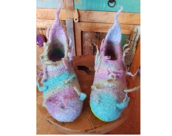 Gr. 38, felt shoes, barefoot shoes, pastel crazy color arrangement, light turquoise-light gray-may green, super comfortable, super non-slip