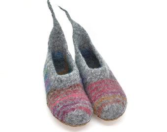 Size 37 - barefoot shoes, felt slippers, grey melange, harmoniously coloured stripes, super comfortable, super non-slip