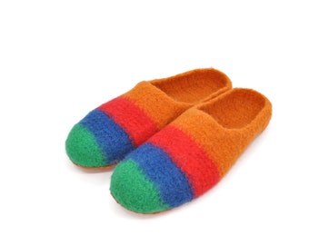 Size 47 - felt slippers, barefoot shoes, block stripes, super comfortable slippers, extra non-slip