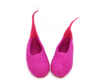 Gr. 29 - Barefoot shoes, felt slippers, ballerina shape, fuchsia with pink tip, super comfortable, super non-slip