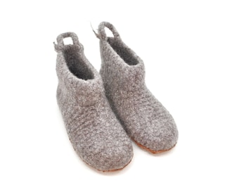 Size 34, felt boots, barefoot shoes, felt slippers, color bark melange, super comfortable, super non-slip