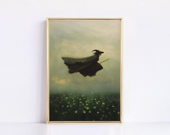 Elphaba Flying Over Clovers | Wicked Digital Art | St Patricks Day Art | Green Art | Wizard of Oz | Wicked Fan Art | Elphaba Glinda |Rainbow