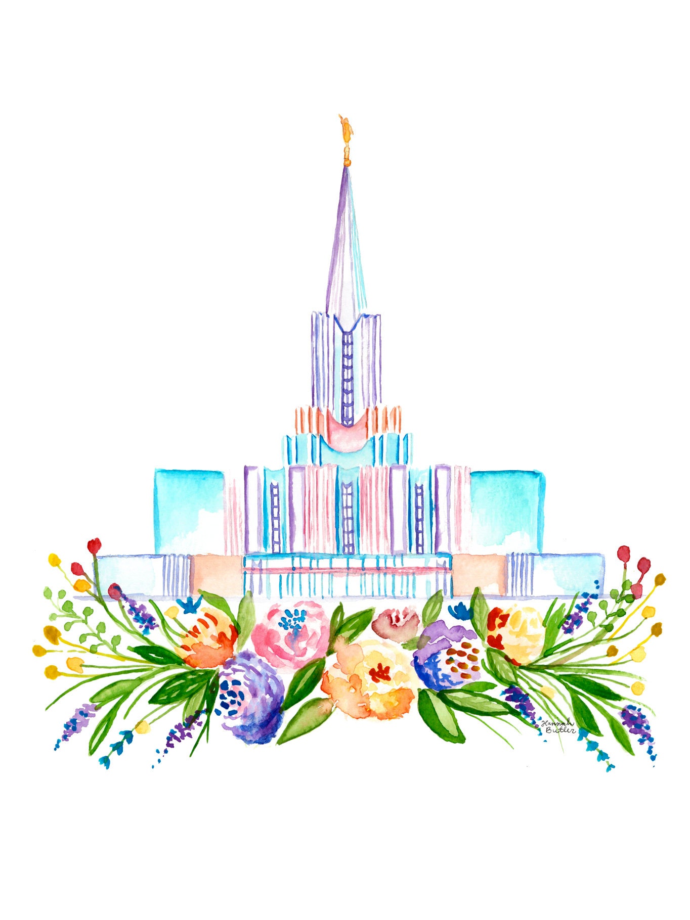 DIGITAL// Jordan River Utah Temple Print LDS Watercolor Etsy