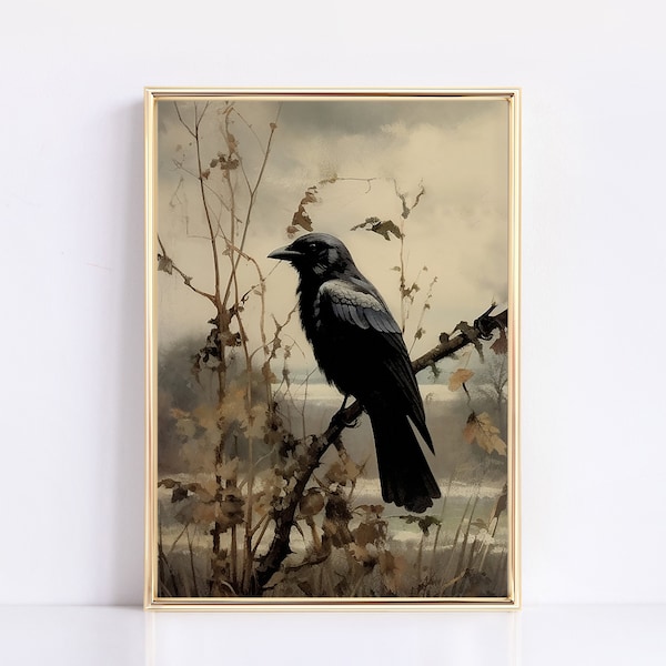 Vintage Halloween Print | Dark Academia | Black Crow | Fall Print | Halloween Decor | Modern Vintage | Fall Prints | Black Raven