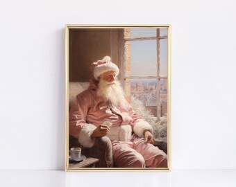 Pink Santa | Christmas | Vintage Christmas | Digital Print | Pink Christmas| Pastel Christmas | Modern Vintage | Wall Art | Santa Claus