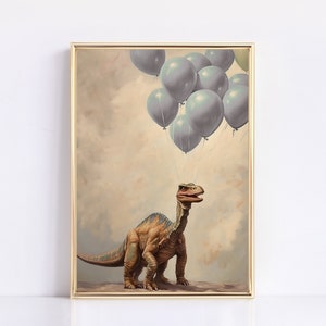 Balloon Dinosaur | Eclectic Nursery | Digital Print | Neutral Vintage | Dino Nursery | Creature Nursery | Vintage Nursery Art | Fine Art